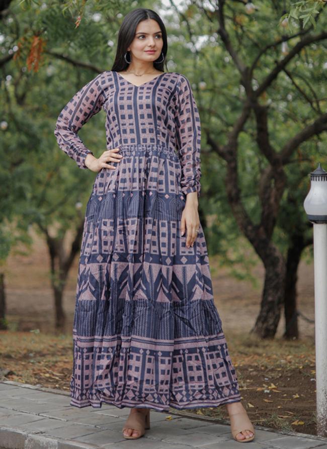 Pure Chanderi Multi Colour Casual Wear Printed Readymade Gown